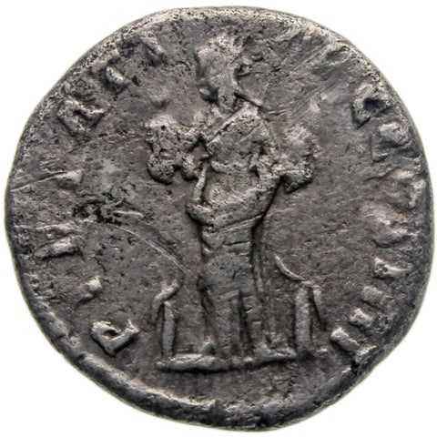 160 - 161 AD Roman Empire Coin Antoninus Pius Denarius Silver Pietas standing left