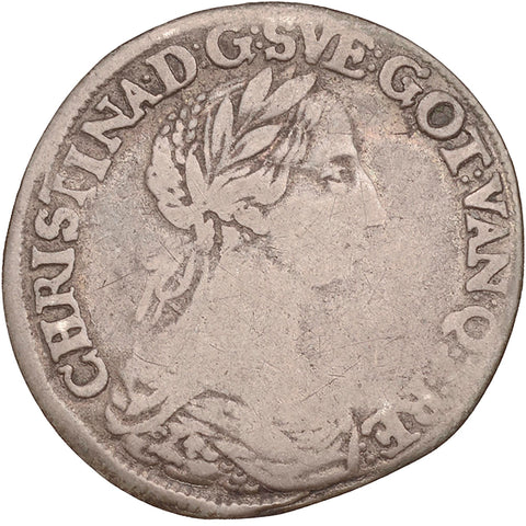 1650 1 mark Sweden Coin Queen Christina Silver