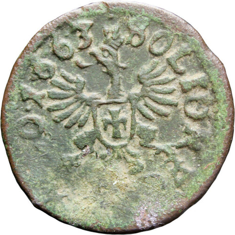 1663 Szeląg Solidus Shilling 1/3 Grosz Polish Lithuanian Commonwealth John II Casimir Vasa Coin Poland Old Money Europe Coins Numismatic