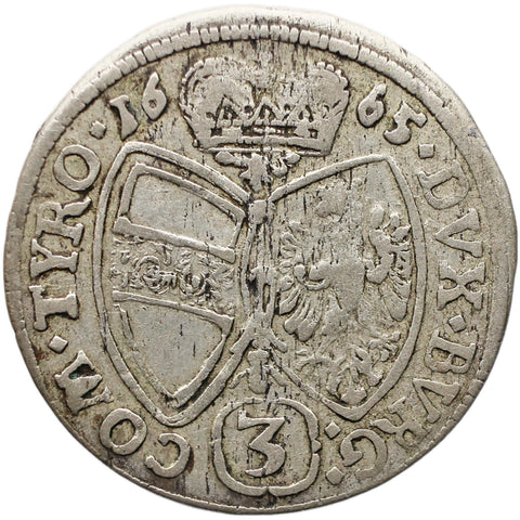 1665 3 Kreuzer Tyrol Austrian states Coin Sigismund Franz Silver