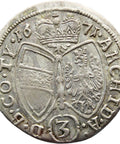 1671 3 Kreuzer Tirol Hall Austria Habsburg Leopold I Holy Roman Emperor
