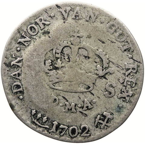 1702 8 Skilling Dansk Denmark Coin Frederik IV Silver
