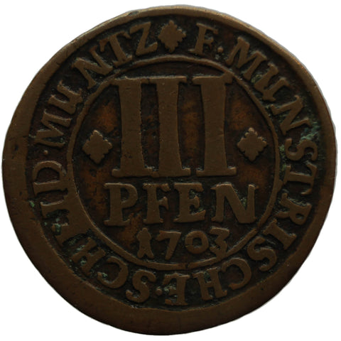 1703 3 Pfennige Friedrich Christian Bishopric of Münster Coin German