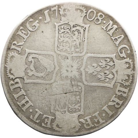 1708 Half Crown Queen Anne Silver Coin British United Kingdom minted in Edinburgh, Scotland