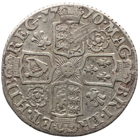 1710 Sixpence Queen Anne Silver Coin UK Roses & Plumes in angles