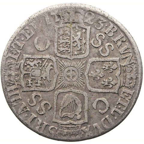 1723 Shilling George I Coin UK Silver SS and C in angles