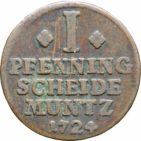 1724 EPH 1 Pfenning - George I Coin Brunswick Lüneburg Calenberg Hannover