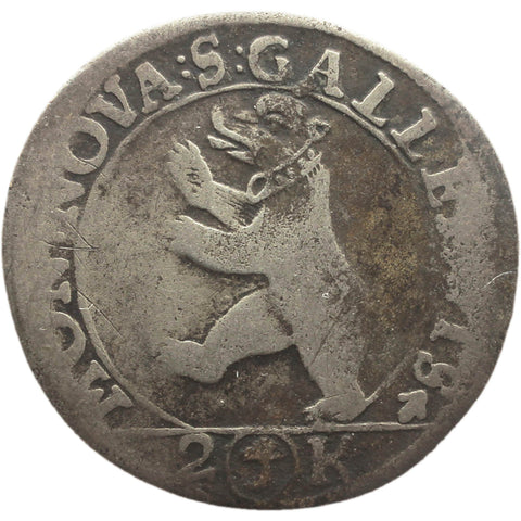 1726 - 1739 City of St. Gallen 2 Kreuzer, Half Batzen Coin Switzerland