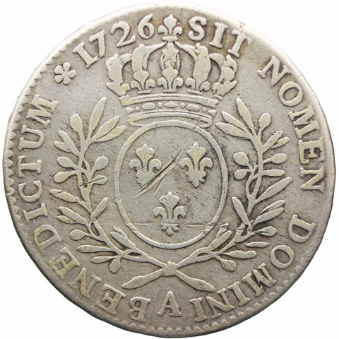 1726 A Half Ecu France Louis XV Silver Coin Paris Mint