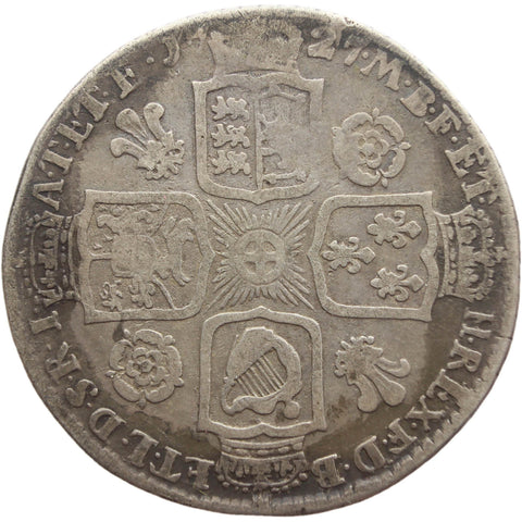 1727 Shilling George II Silver Coin United Kingdom Roses and plumes in angles