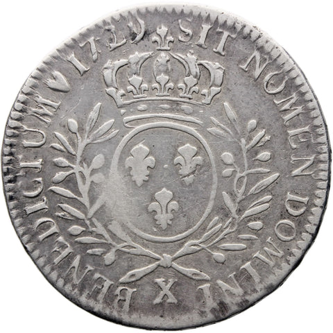 1729 X Half Ecu France Louis XV Silver Coin Amiens Mint