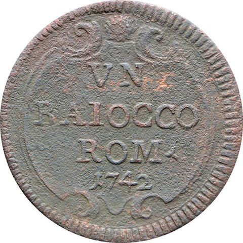 1742 One Baiocco Benedict XIV Italy Papal States Coin