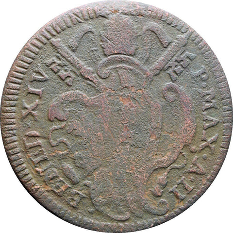 1742 One Baiocco Benedict XIV Italy Papal States Coin