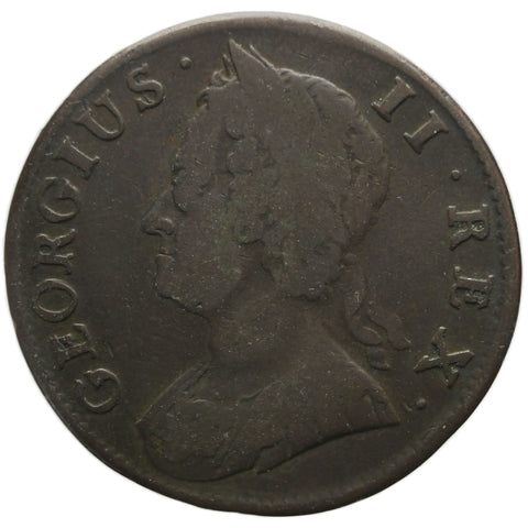 1743 Half Penny George II Coin British King Old Bust