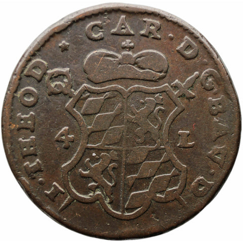 1751 4 Liards Bishopric of Liege Coin Jean - Théodore of Bavaria