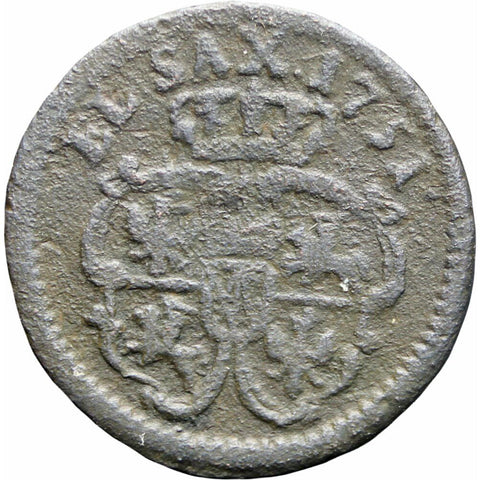 1751 Polish Lithuanian Commonwealth August III Szeląg Solidus Shilling Coin 1/3 Grosz