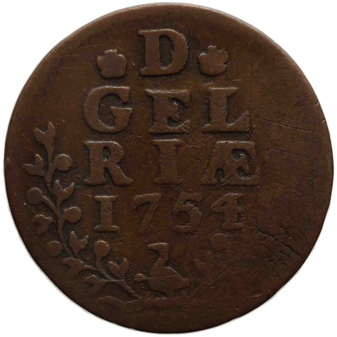 1754 Duit Dutch Republic Gelderland Coin Netherlands