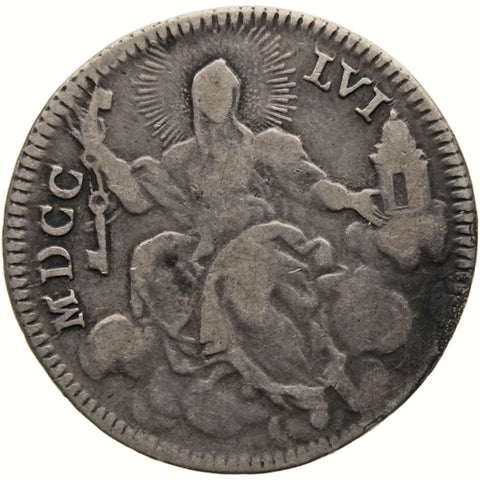 1756 Doppio Giulio Pope Benedict XIV Papal Coin Silver