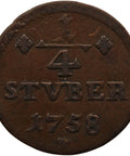1758 1/4 Stüber County of Wied - Runkel Germany Coin John Louis Adolph