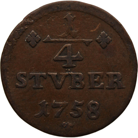 1758 1/4 Stüber County of Wied - Runkel Germany Coin John Louis Adolph