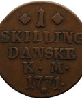 1771 One Skilling Dansk Denmark Coin King Christian VII