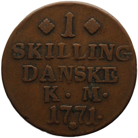 1771 One Skilling Dansk Denmark Coin King Christian VII