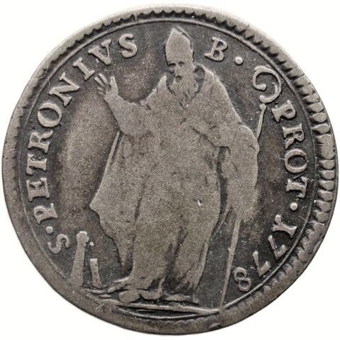 1778 Muraiola of 4 Bolognini Pius VI Coin Italy Papal States Silver