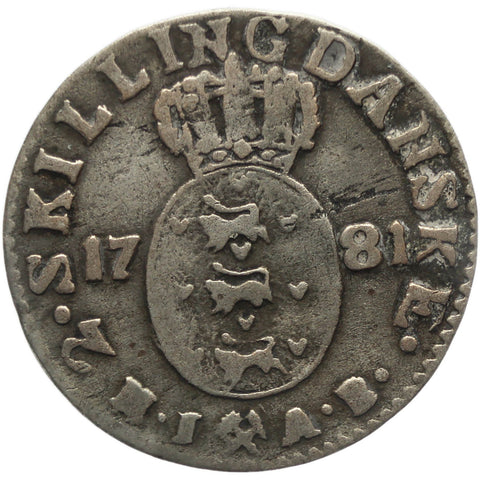 1781 2 Skilling Dansk Norway Coin King Christian VII