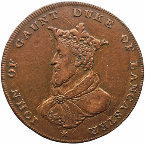 1791 Half Penny Token UK John of Gaunt Lancashire Lancaster