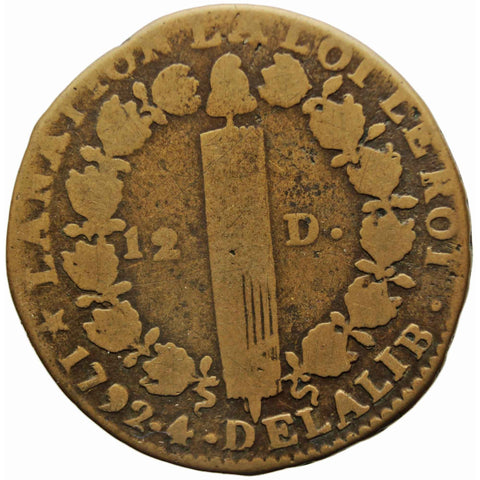 1792 B France 12 Deniers Louis XVI Coin Orleans Mint