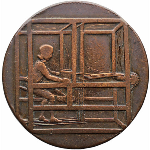 1792 Half Penny Token Lancashire Rochdale J. Kershaw United Kingdom seated weaver working