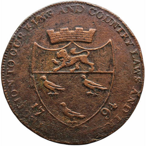 1794 Half Penny Token Kent Canterbury Cathedral J. Mathews