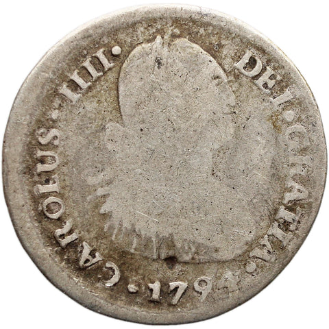 1794 IJ 1 Real Peru Coin Charles IV Silver Spain Colonial Coinage