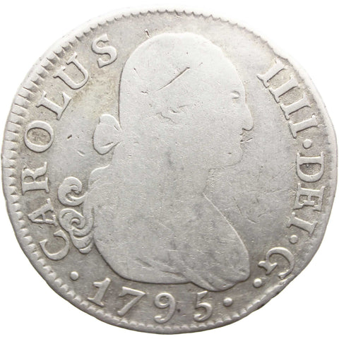 1795 MMF 2 Reales Spain Coin Charles IV Silver Madrid Mint