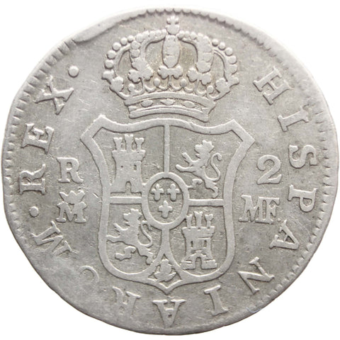 1795 MMF 2 Reales Spain Coin Charles IV Silver Madrid Mint