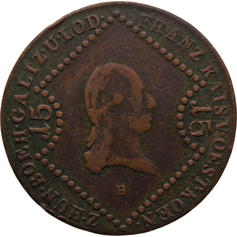 1807 B 15 Kreuzer Austria Habsburg Franz II Coin Kremnitz Mint