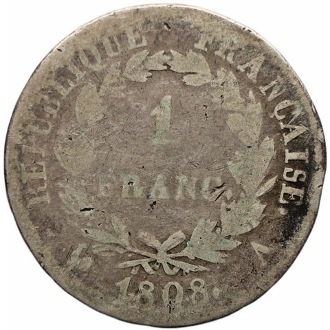 1808 A 1 Francs France Silver Coin Napoleon Bonaparte Paris Mint