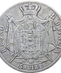 1809 5 Lire Italy Kingdom Napoleon Bonaparte Silver Coin