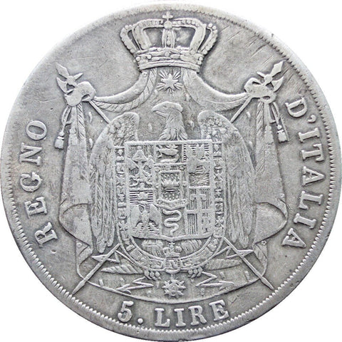 1809 5 Lire Italy Kingdom Napoleon Bonaparte Silver Coin