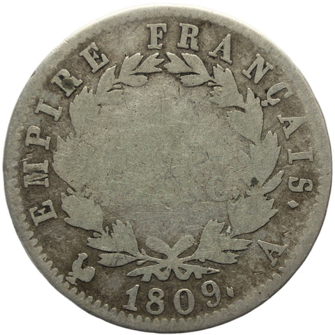 1809 A 1 Francs France Silver Coin Napoleon Bonaparte Paris Mint