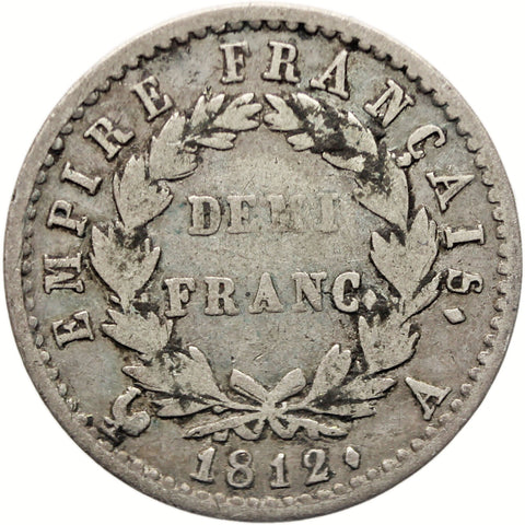 1812 A Half Franc France Coin Napoleon Bonaparte Silver Paris Mint