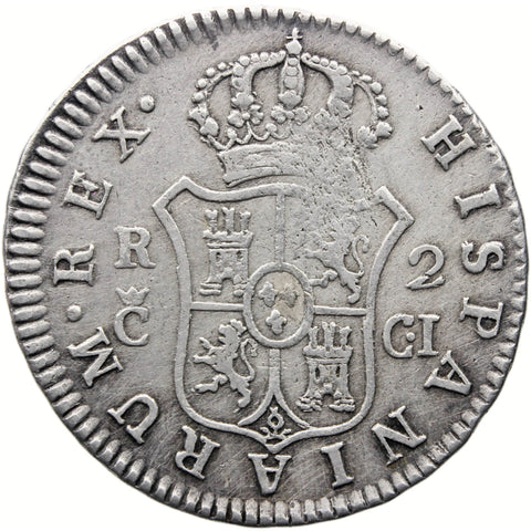 1812 C CI 2 Reales Spain Catalonia Coin Ferdinand VII Silver Cadiz Mint