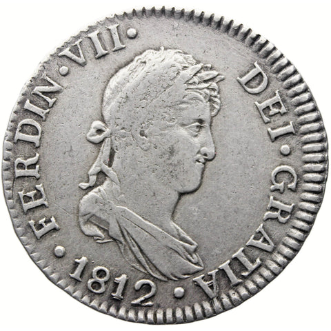 1812 C CI 2 Reales Spain Catalonia Coin Ferdinand VII Silver Cadiz Mint