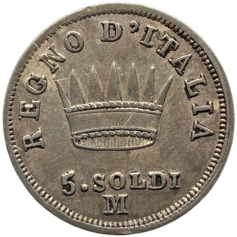 1813 5 Soldi Kingdom of Italy Napoleon I Silver Coin Edge with Stars Milan Mint