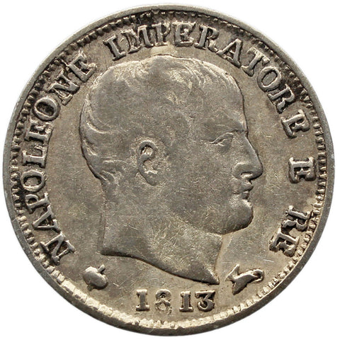 1813 5 Soldi Kingdom of Italy Napoleon I Silver Coin Edge with Stars Milan Mint