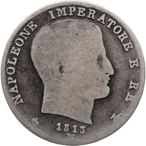 1813 M 1 Lira Kingdom of Italy Coin Napoleon I Silver