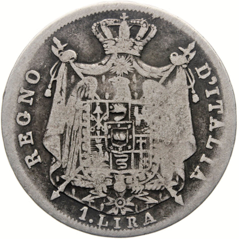 1813 M 1 Lira Kingdom of Italy Coin Napoleon I Silver