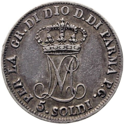 1815 5 Soldi Duchy of Parma Italy Coin Marie Louise Silver