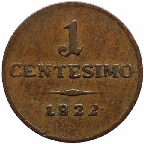 1822 1 Centesimo Lombardy Venetia Italy Coin Franz I Venice Mint
