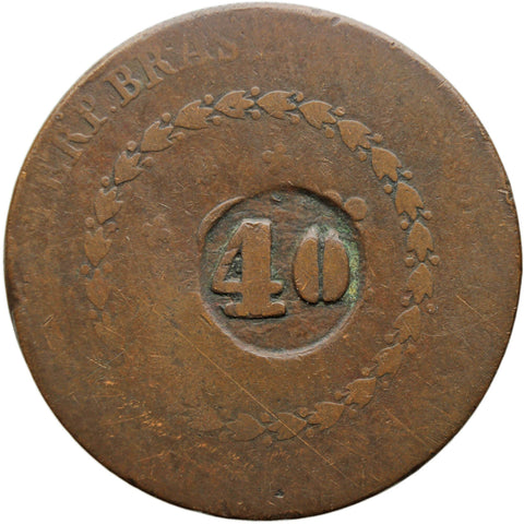 1823 - 1831 40 Reis Brazil Coin Pedro I Countermarked